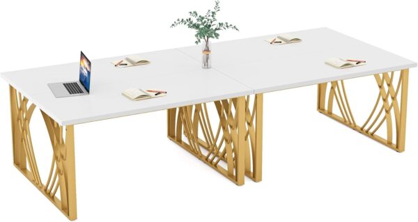 Modern White & Gold Computer Desk – Sturdy Writing & Vanity Table for Home & Office - Image 3