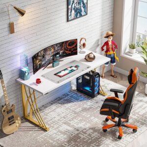Modern White & Gold Computer Desk – Sturdy Writing & Vanity Table for Home & Office