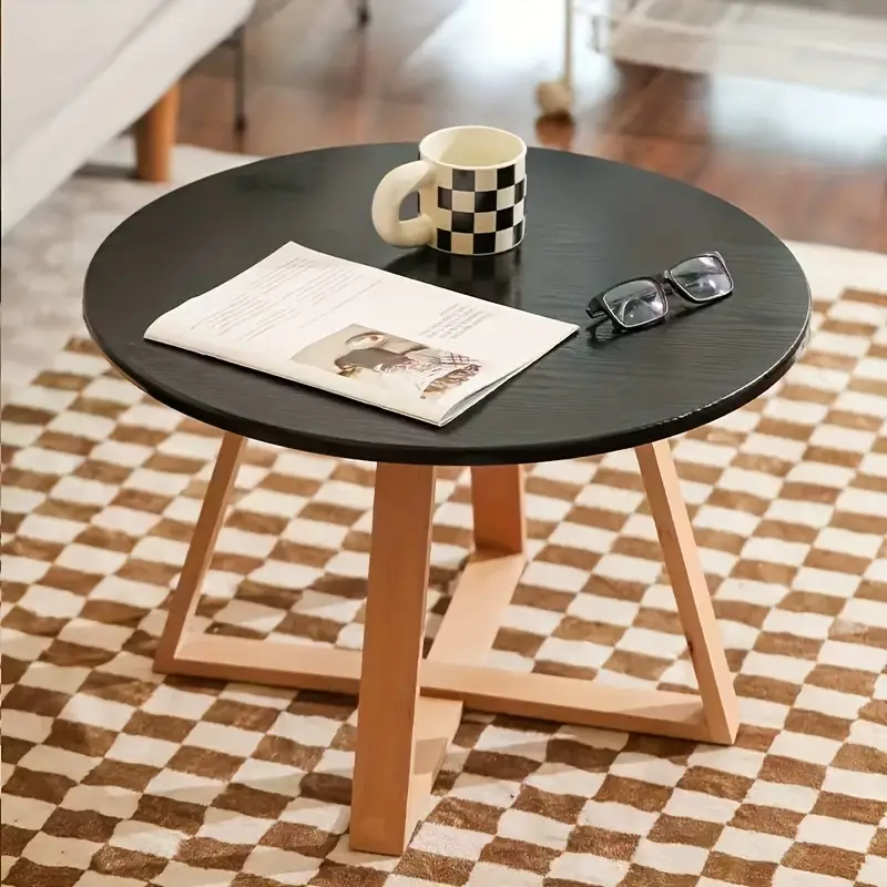 Round Black & White Tables with Wooden Legs (6-Month Warranty) - Image 6