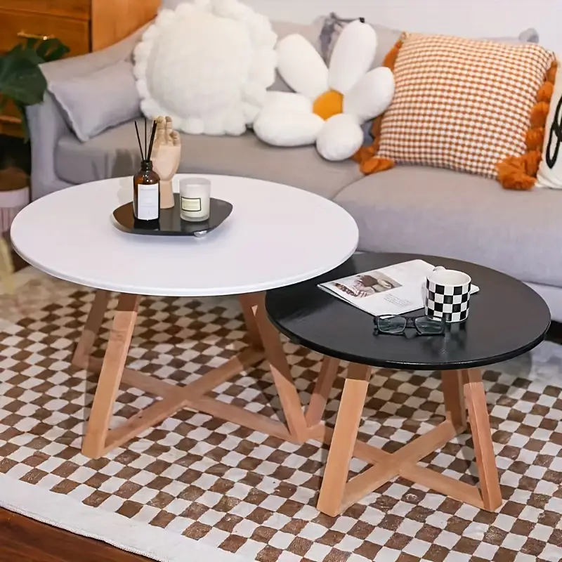 Round Black & White Tables with Wooden Legs (6-Month Warranty) - Image 10
