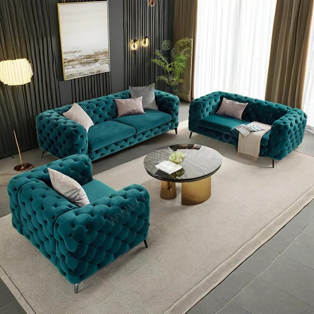Luxury Velvet Tufted Sofa Set – Elegant Comfort for Modern Living Spaces - Image 2