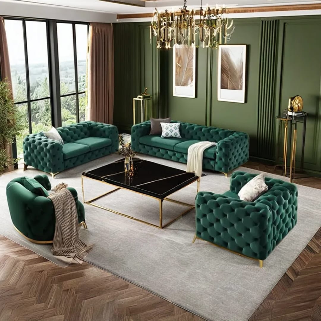 Luxury Velvet Tufted Sofa Set – Elegant Comfort for Modern Living Spaces - Image 3