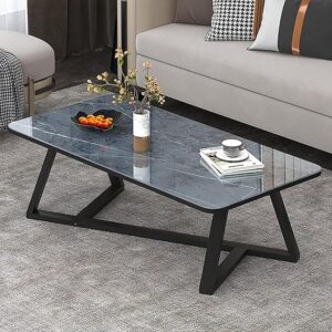Modern Marble-Look Coffee Table with Wood Legs