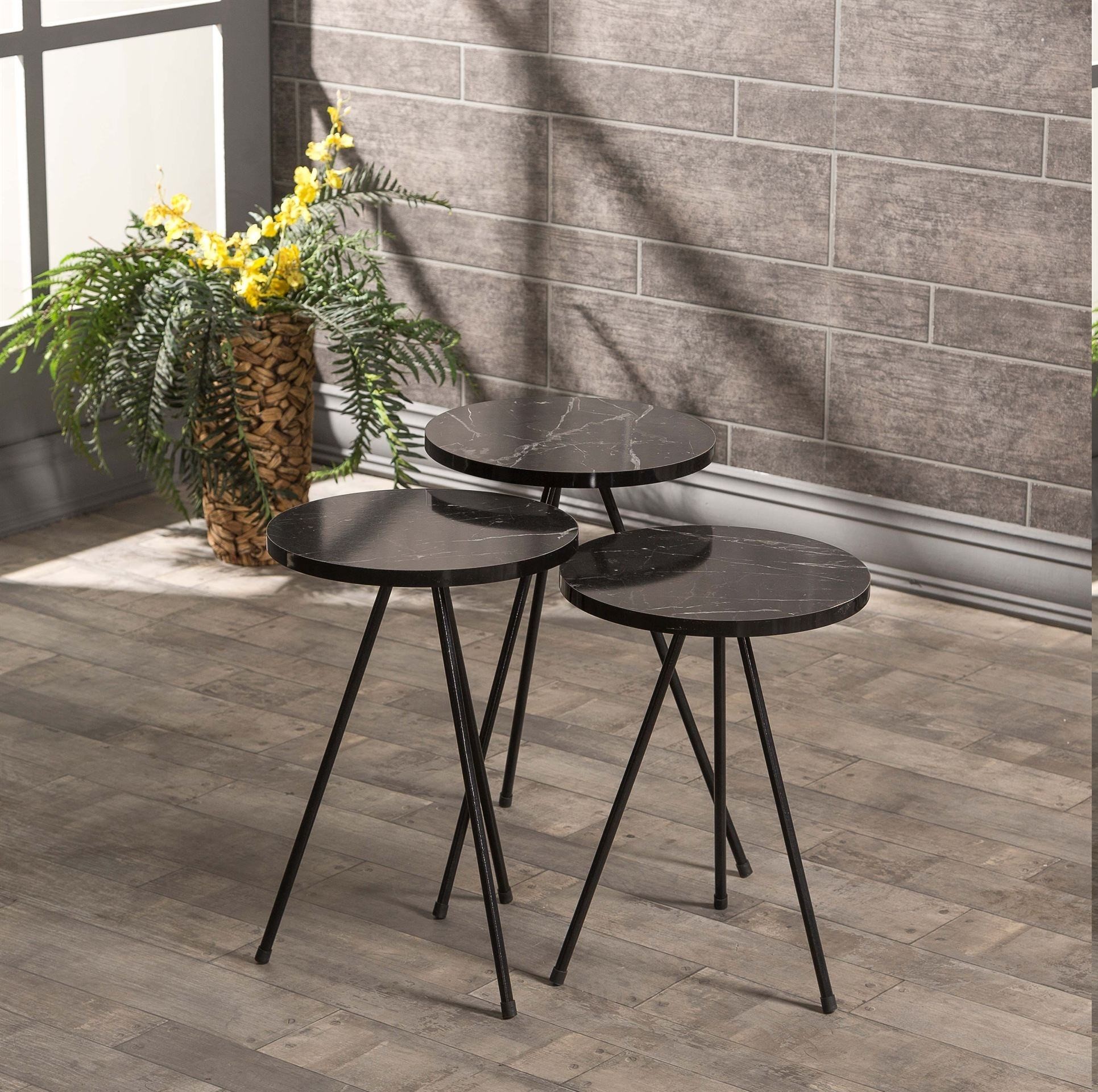 Set of 3 | Wooden Top with Metal Legs - Image 3