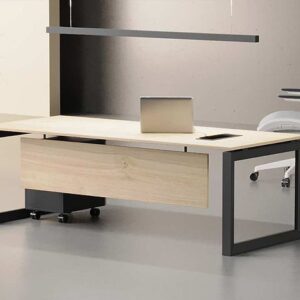 Modern Executive Office Desk – Wooden Top with Metal Frame