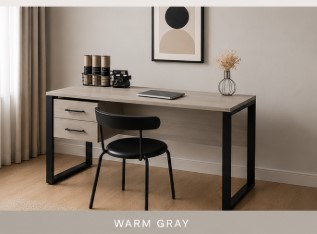 Modern Office Desk with Drawers | Wooden Computer Study Table with Metal Frame - Image 4
