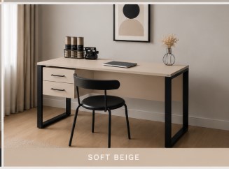 Modern Office Desk with Drawers | Wooden Computer Study Table with Metal Frame - Image 7