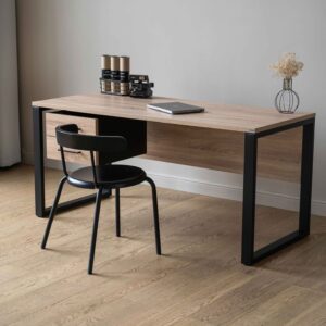 Modern Office Desk with Drawers | Wooden Computer Study Table with Metal Frame