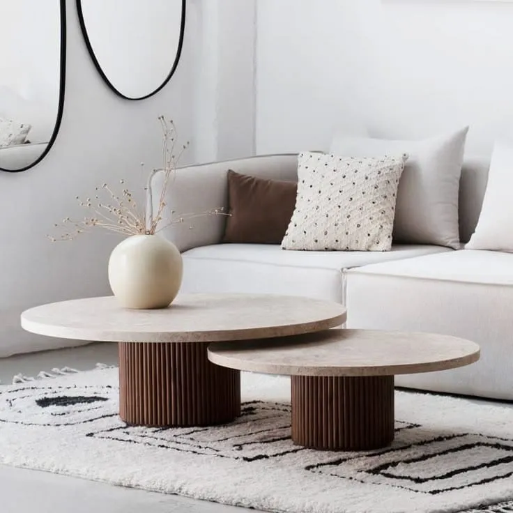 Modern Round Coffee Table Fluted Wooden Center Table with Round Top Living Room Furniture - Image 5